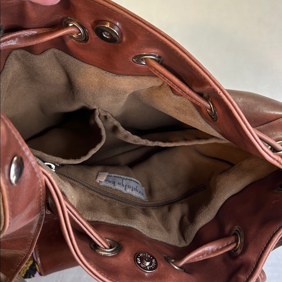 CRYSTALYN KAE SOIRREE BROWN DRAWSTRING TOTE WITH FABRIC INSERTS MADE IN USA - Picture 11 of 16